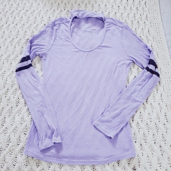 Lavender Retro Ring Neck Varsity Stripe Top - Picture 6 of 9